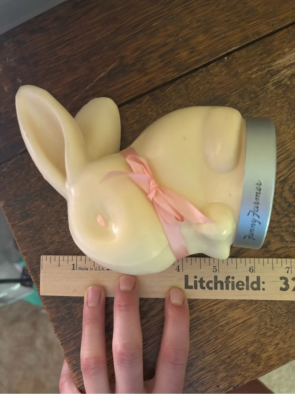 Vintage Wax FANNY FARMER Candy Container Lid BUNNY RABBIT Advertisement